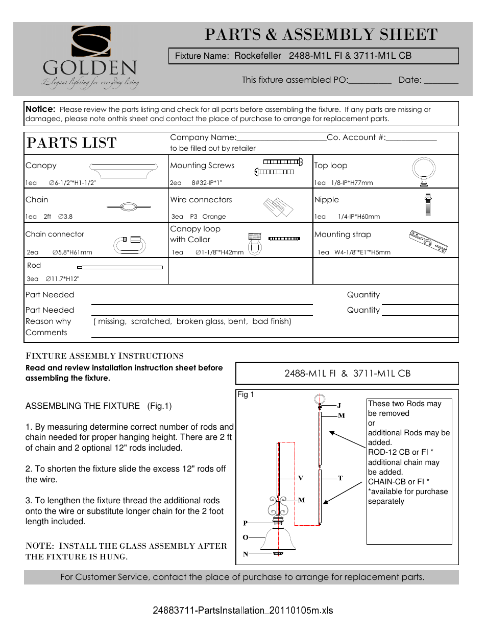 Golden Lighting 3711-M1L CB User Manual | 3 pages