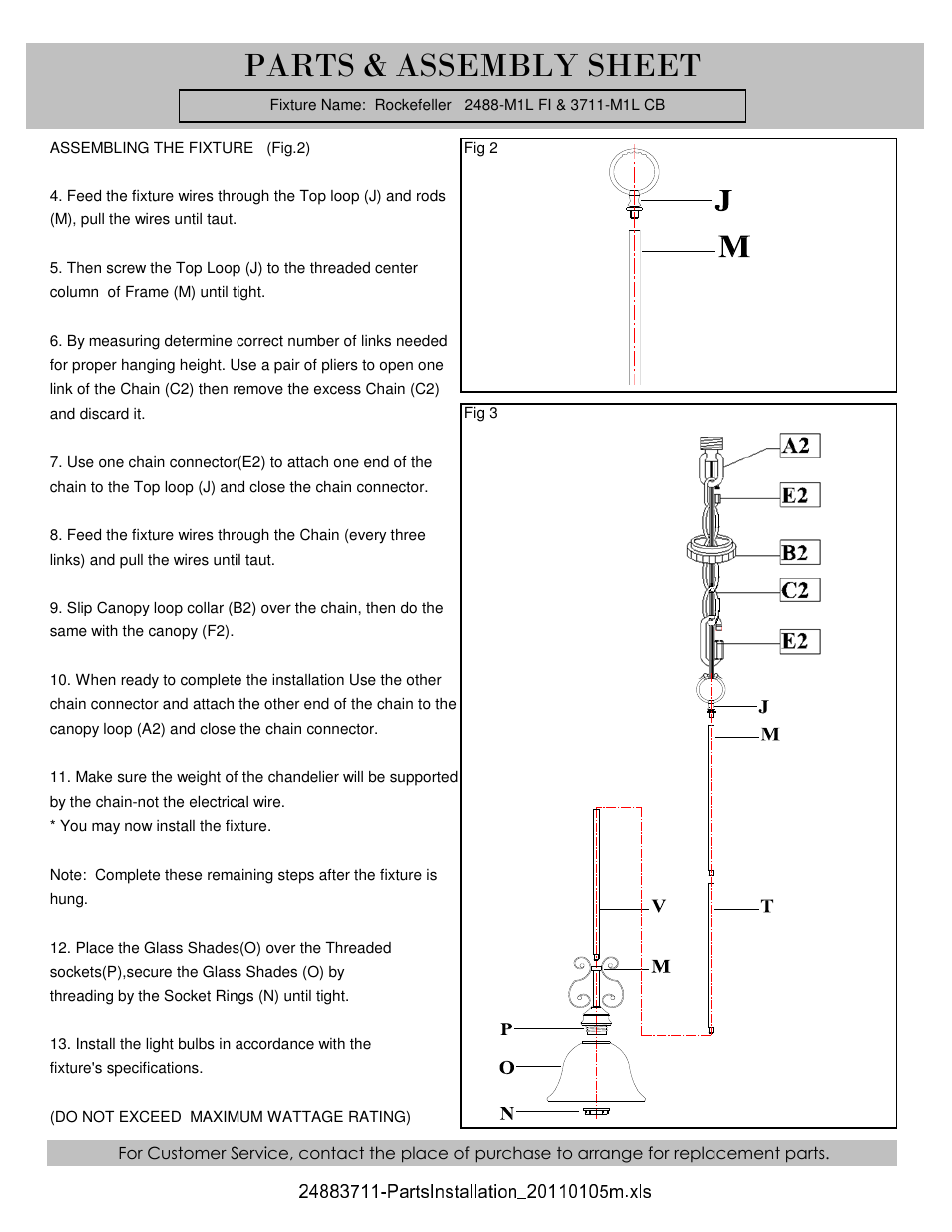 Parts & assembly sheet | Golden Lighting 3711-M1L CB User Manual | Page 2 / 3
