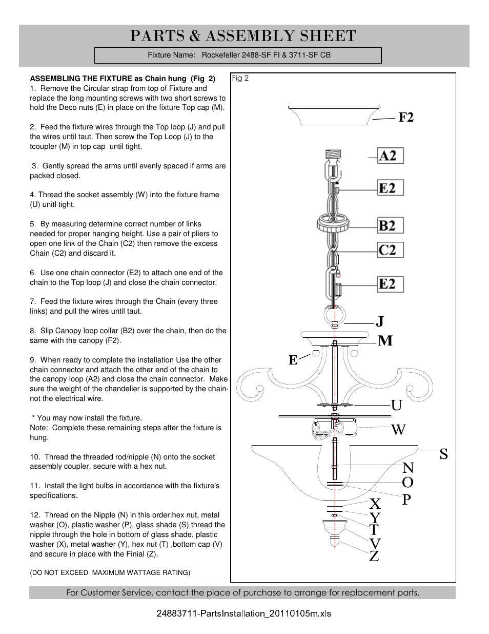 Parts & assembly sheet | Golden Lighting 3711-SF CB User Manual | Page 2 / 4