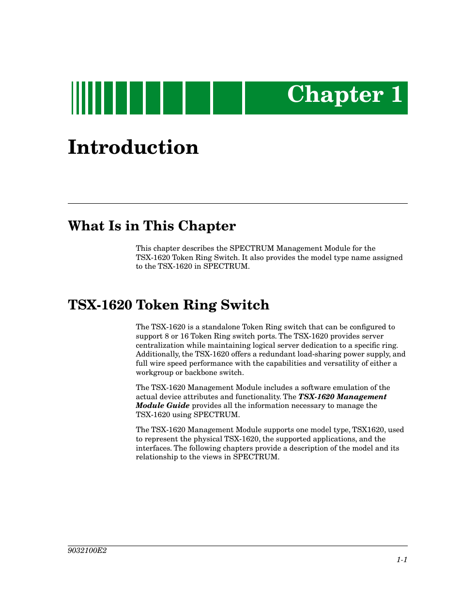 Introduction, What is in this chapter, Tsx-1620 token ring switch | Chapter 1 | Cabletron Systems TSX-1620 User Manual | Page 14 / 46