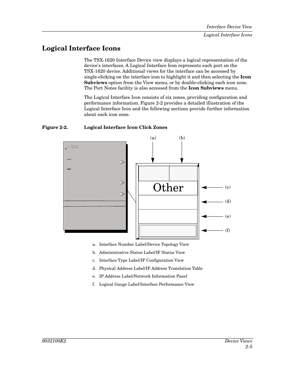 Logical interface icons, Logical interface icons -5, Figure 2-2 | Logical interface icon click zones -5, 2on other | Cabletron Systems TSX-1620 User Manual | Page 22 / 46