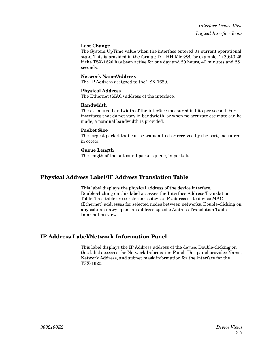Physical address label/if address translation tabl, Ip address label/network information panel | Cabletron Systems TSX-1620 User Manual | Page 24 / 46