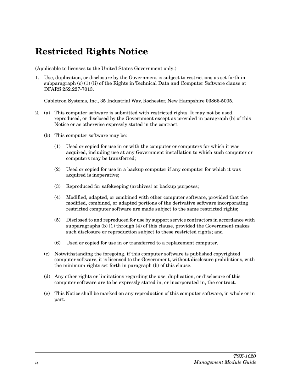 Restricted rights notice | Cabletron Systems TSX-1620 User Manual | Page 3 / 46