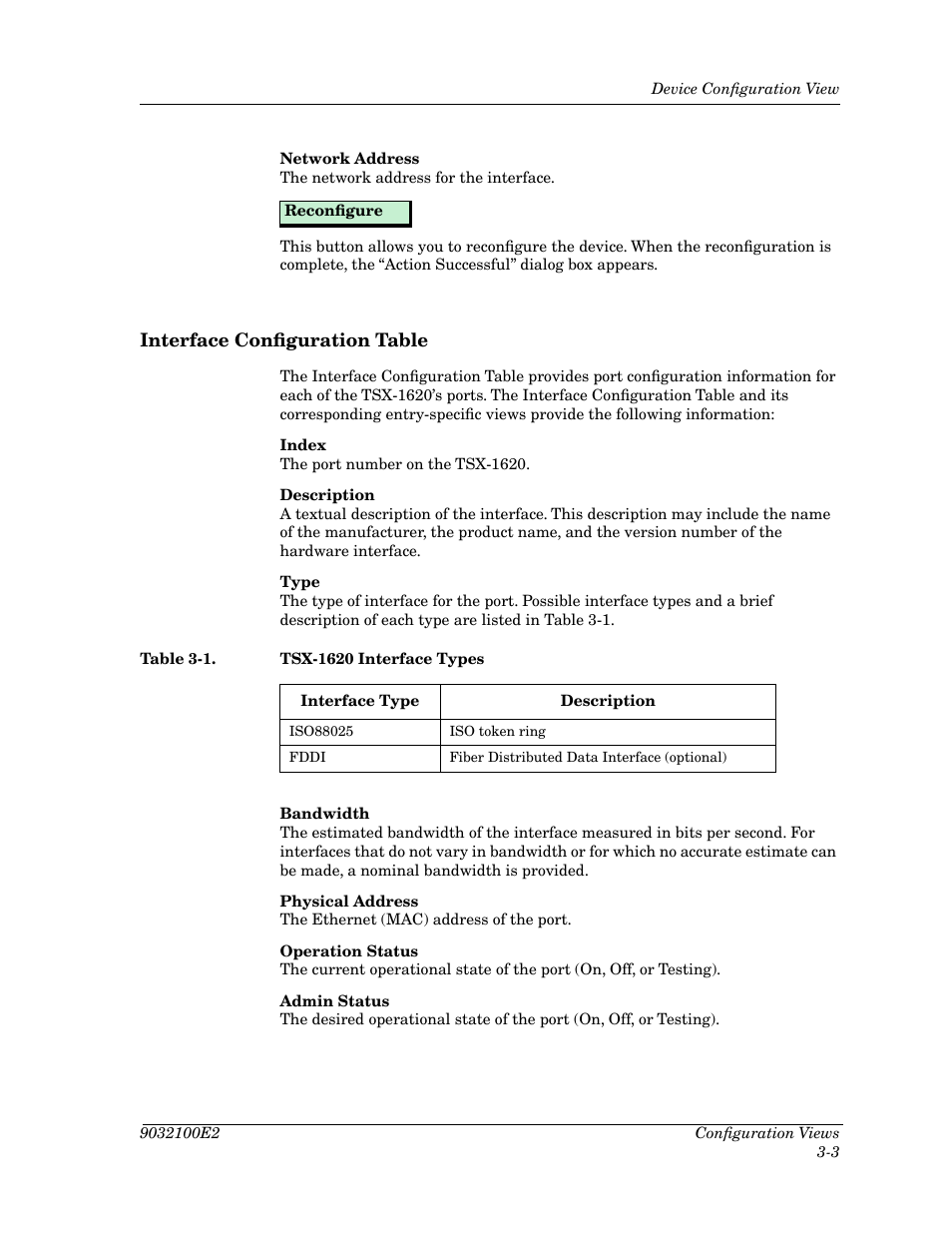 Interface configuration table, Interface conþguration table -3, Table 3-1 | Tsx-1620 interface types -3 | Cabletron Systems TSX-1620 User Manual | Page 32 / 46