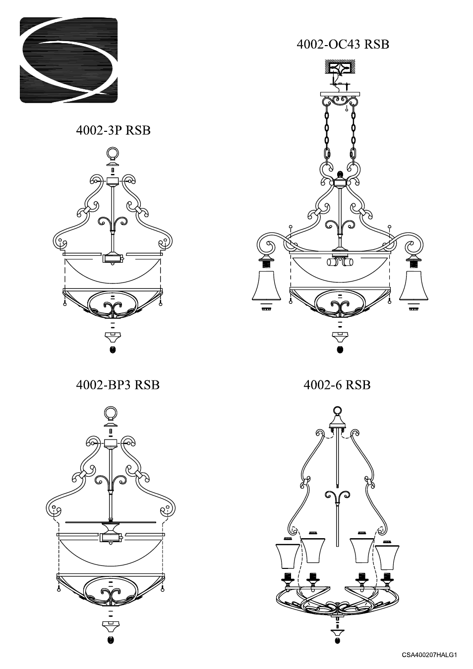 Golden Lighting 4002-3P,OC43,BP3,6 RSB User Manual | 2 pages
