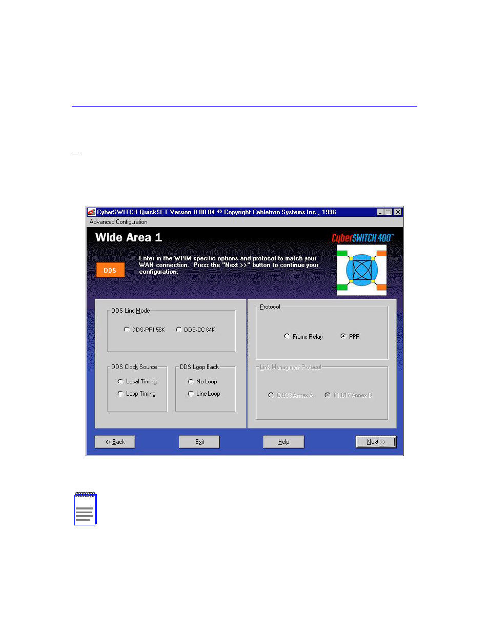 Wide area dds configuration window | Cabletron Systems Cabletron CyberSWITCH CSX400 User Manual | Page 105 / 275