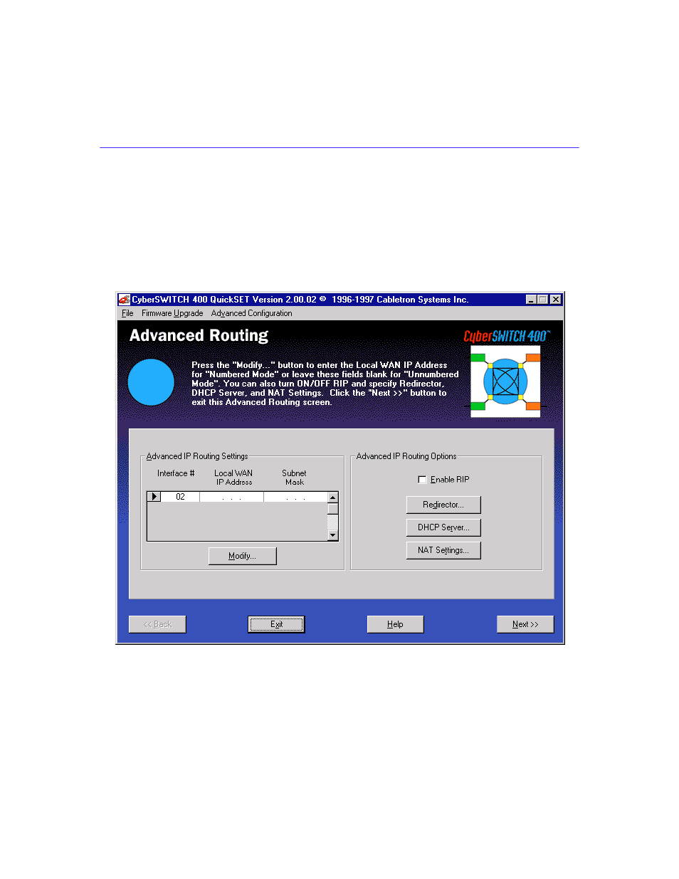Advanced routing configuration window, Section to conf | Cabletron Systems Cabletron CyberSWITCH CSX400 User Manual | Page 125 / 275