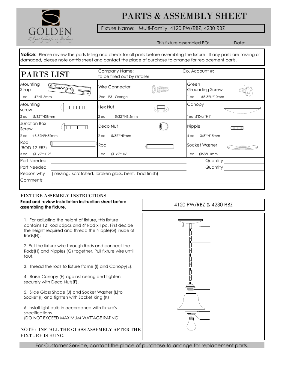 Golden Lighting 4230 RBZ-TEA User Manual | 2 pages