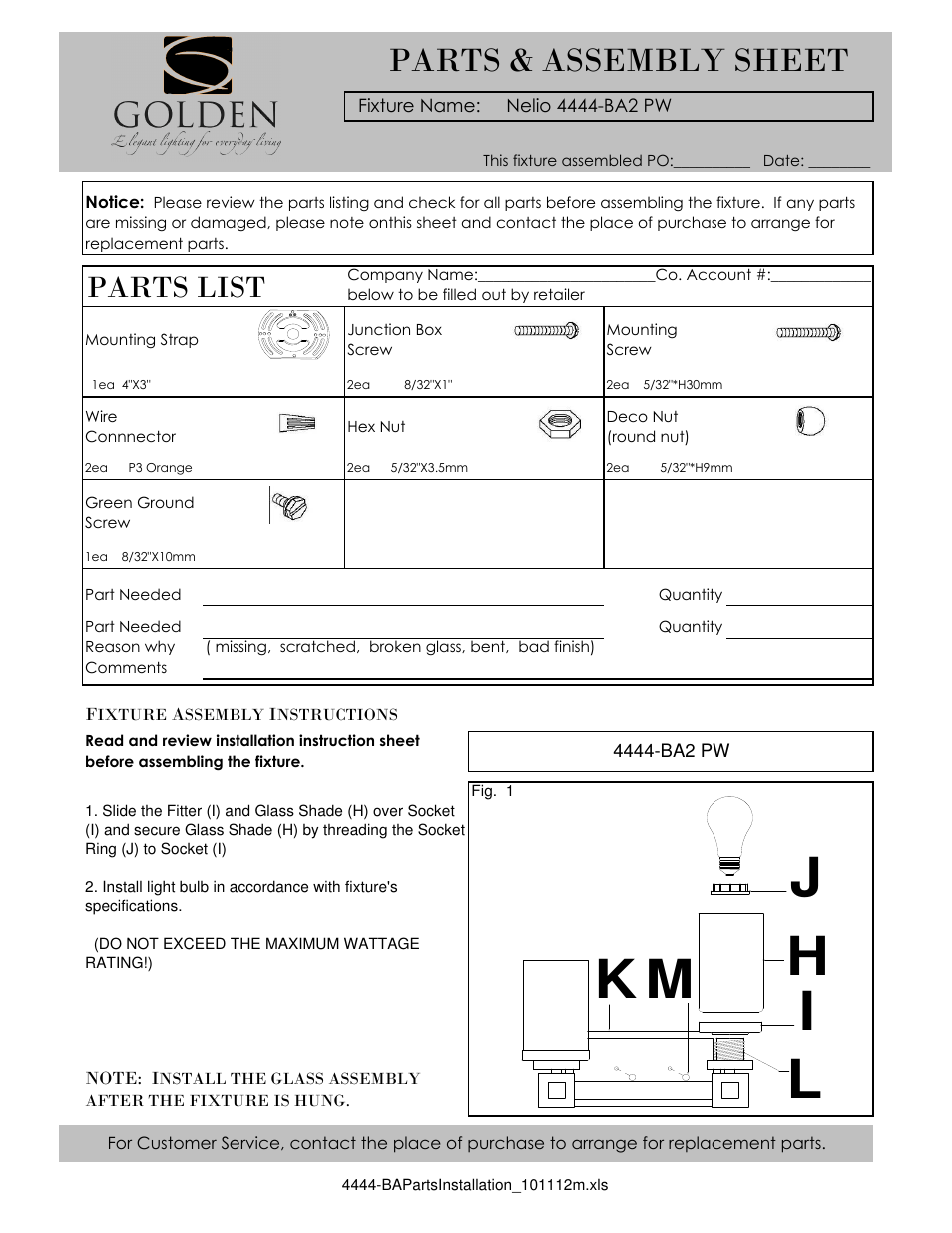 Golden Lighting 4444-BA2 PW User Manual | 2 pages