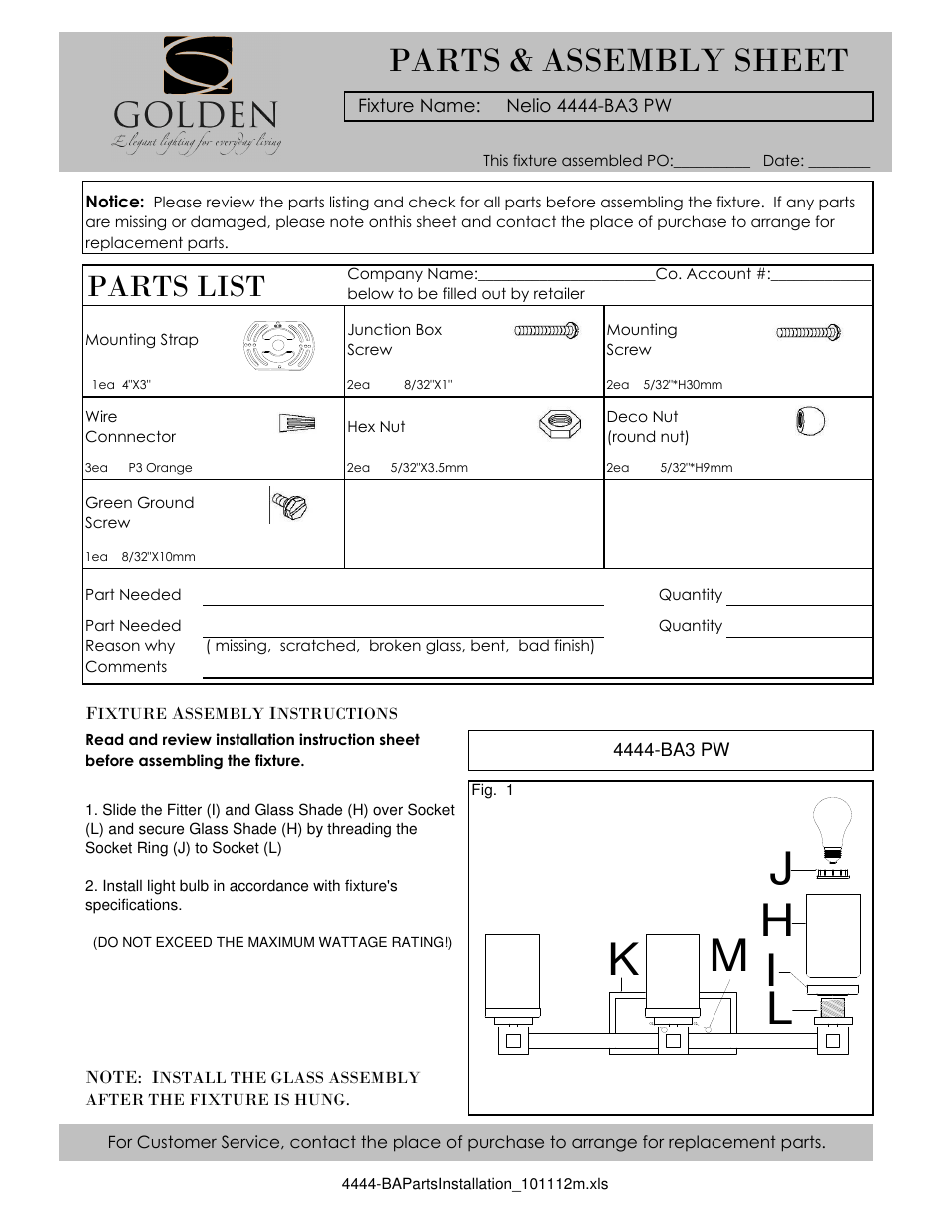 Golden Lighting 4444-BA3 PW User Manual | 2 pages