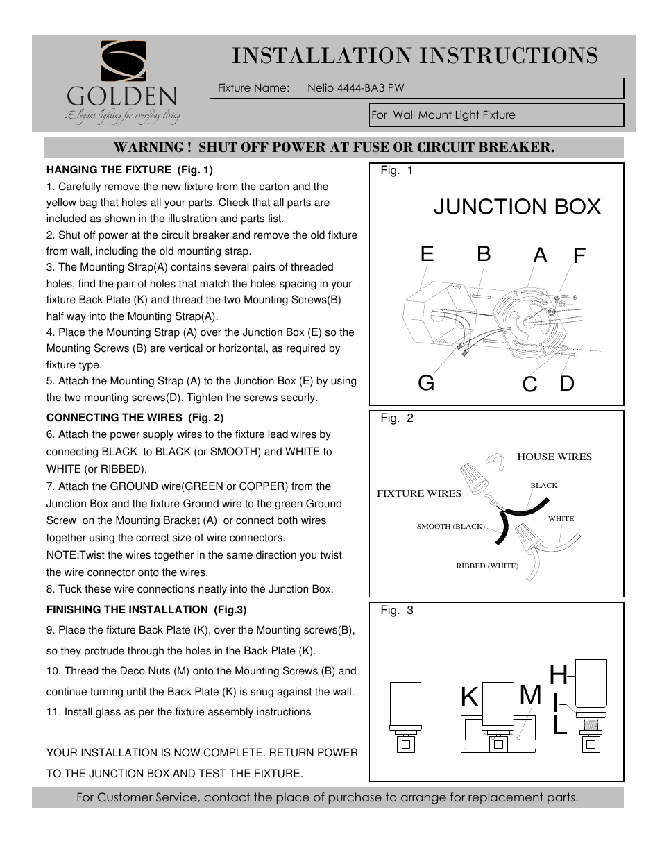 Installation instructions | Golden Lighting 4444-BA3 PW User Manual | Page 2 / 2