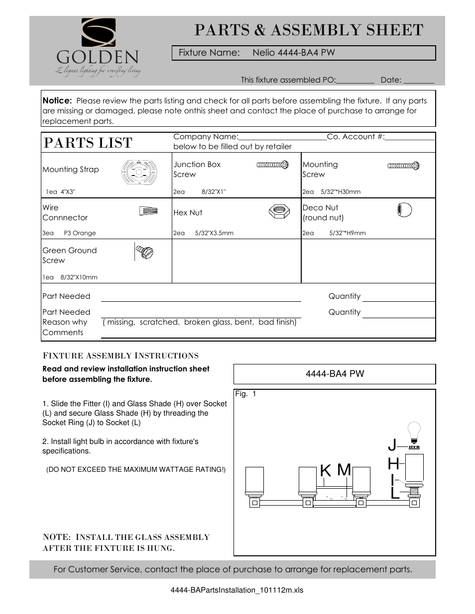 Golden Lighting 4444-BA4 PW User Manual | 2 pages