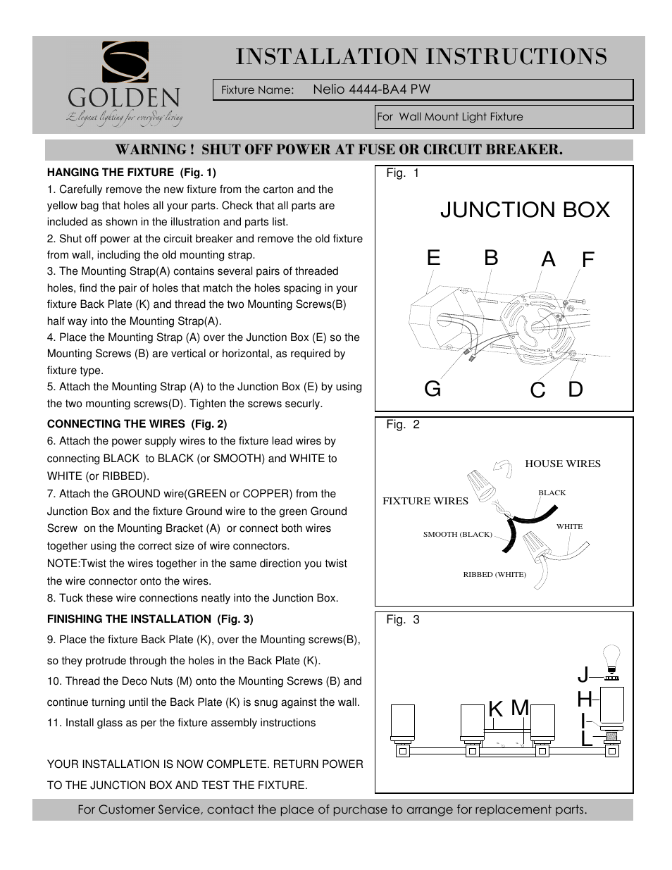 Installation instructions | Golden Lighting 4444-BA4 PW User Manual | Page 2 / 2