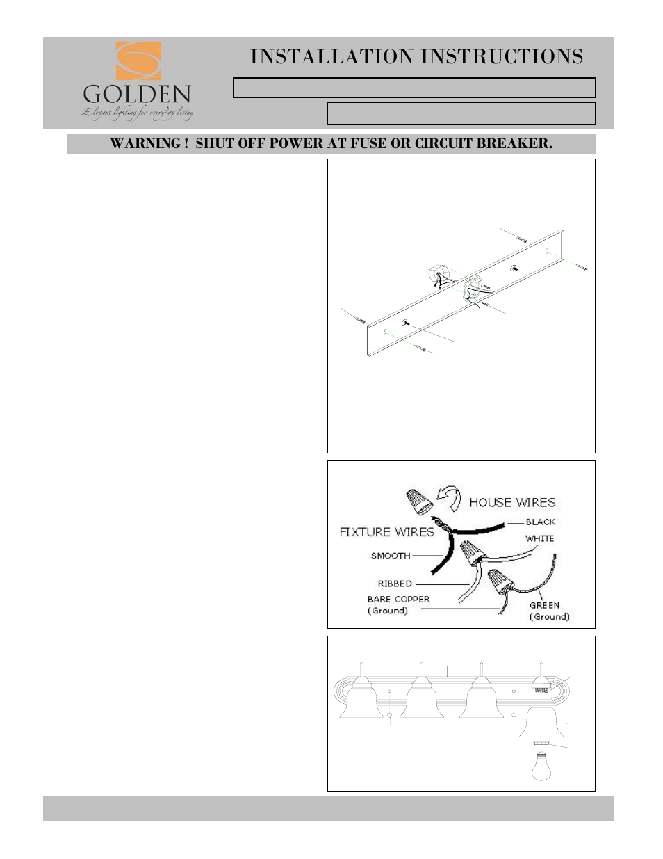 Installation instructions, Ab c d e, Fj g h i | Golden Lighting 5221-4 RBZ-TEA User Manual | Page 2 / 2