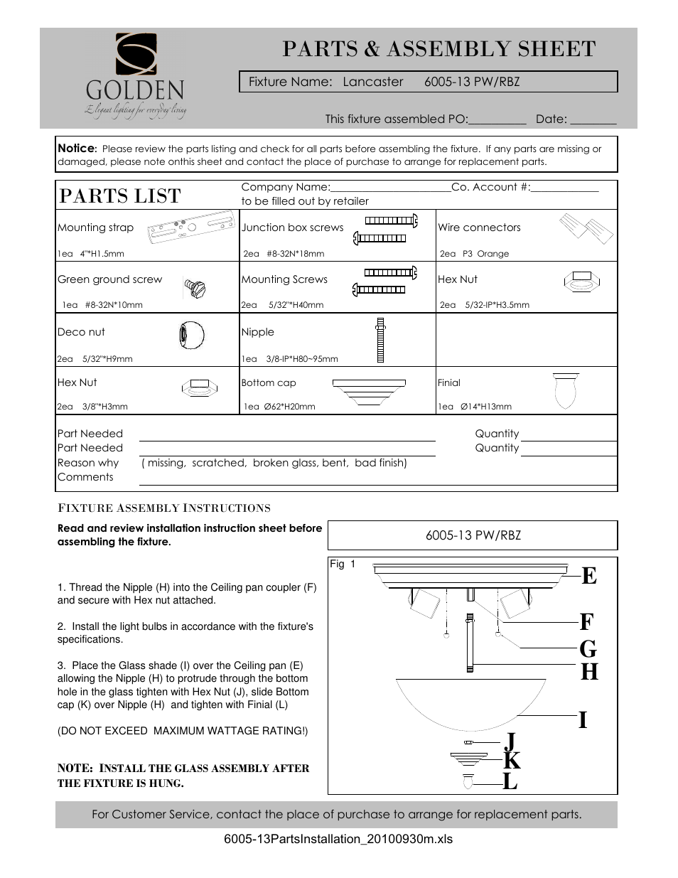 Golden Lighting 6005-13 RBZ User Manual | 2 pages