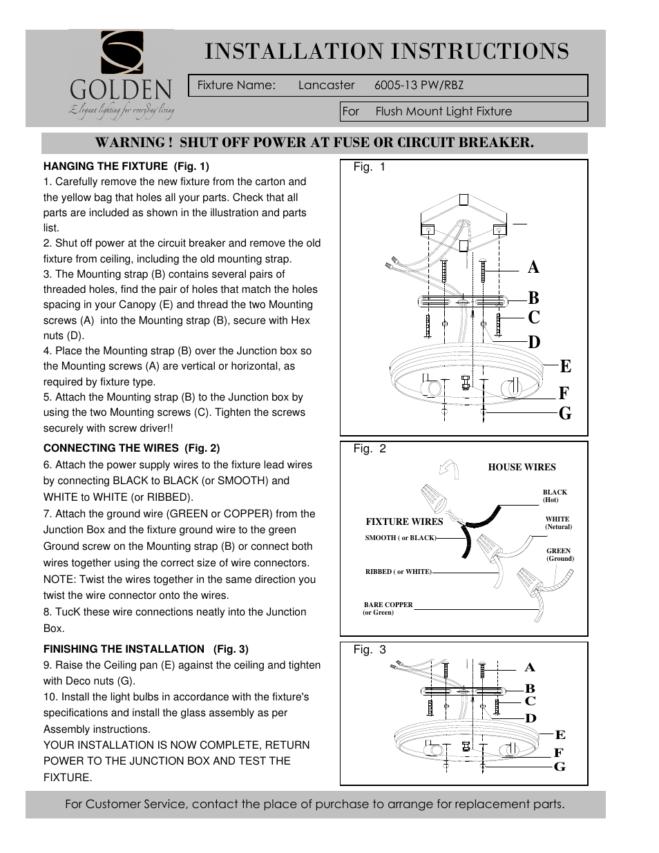 Installation instructions | Golden Lighting 6005-13 RBZ User Manual | Page 2 / 2