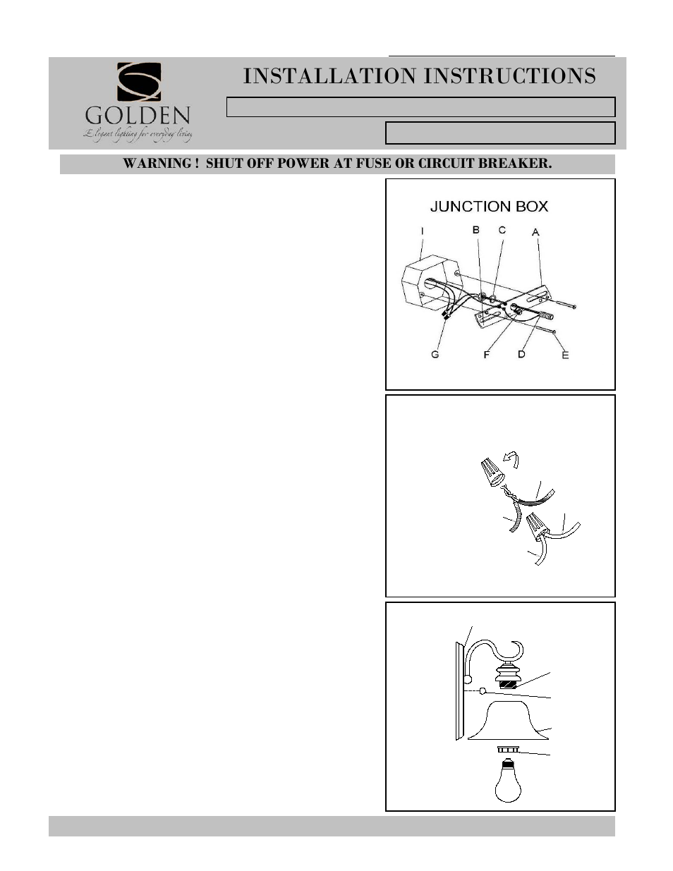 6005-1w-i, Installation instructions, Jm h k l | Wire connector | Golden Lighting 6005-1W RBZ User Manual | Page 2 / 2