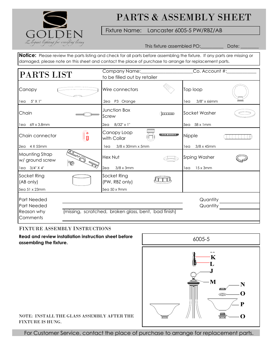 Golden Lighting 6005-5 RBZ User Manual | 3 pages
