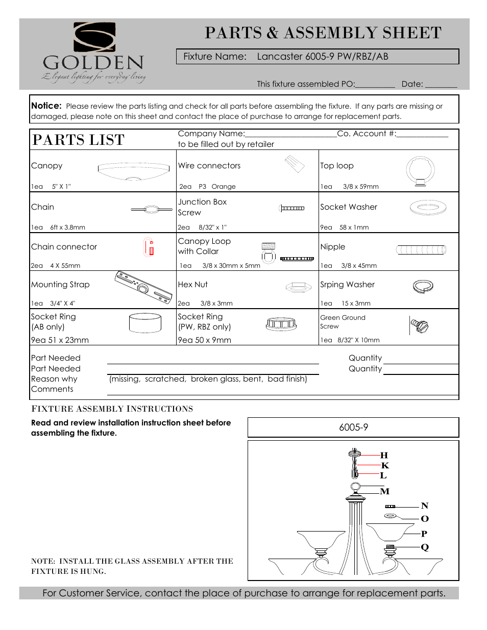 Golden Lighting 6005-9 PW/RBZ/AB User Manual | 3 pages