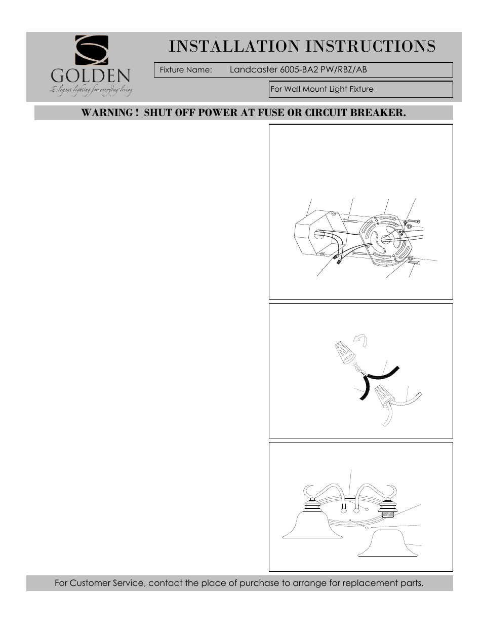 Installation instructions | Golden Lighting 6005-BA2 RBZ User Manual | Page 2 / 2