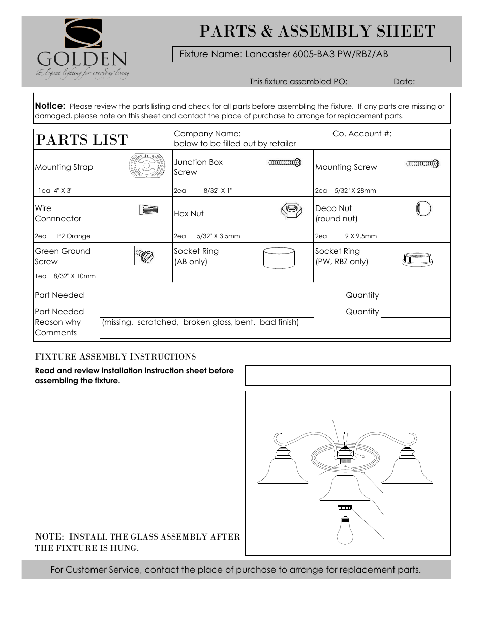 Golden Lighting 6005-BA3 RBZ User Manual | 2 pages