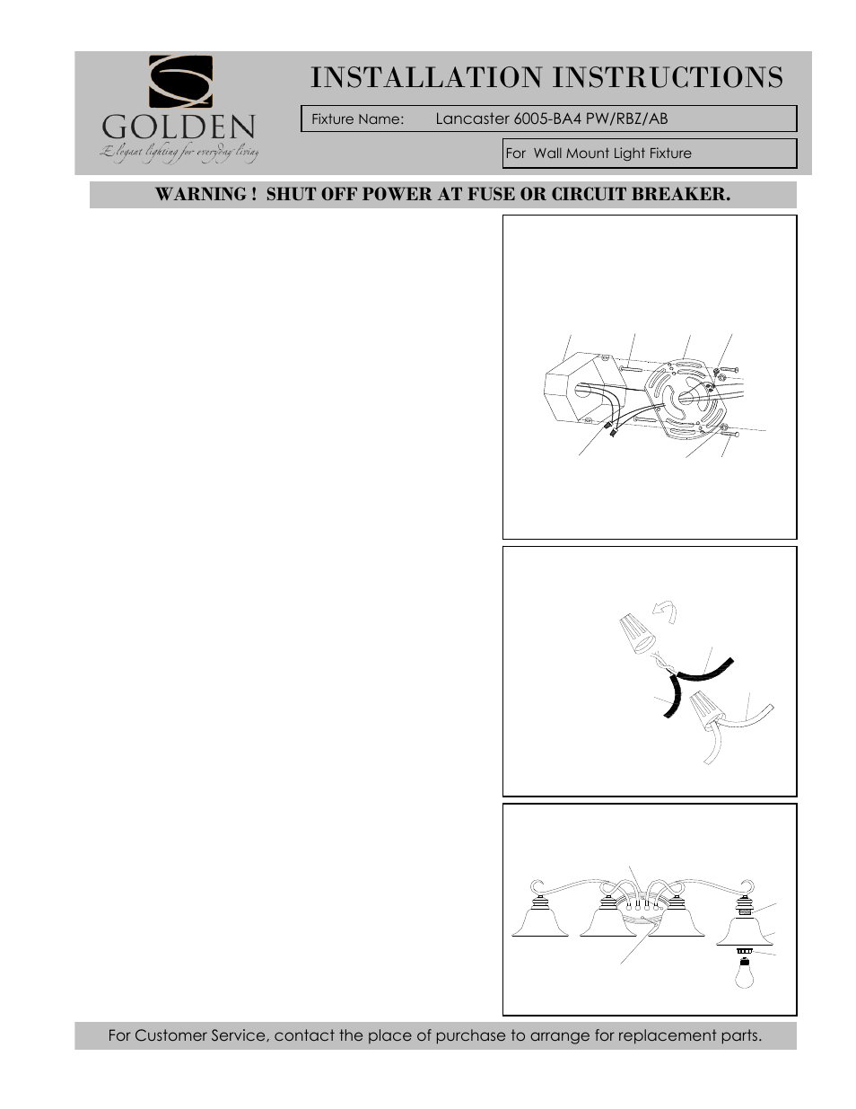Installation instructions, Kl i h j | Golden Lighting 6005-BA4 RBZ User Manual | Page 2 / 2