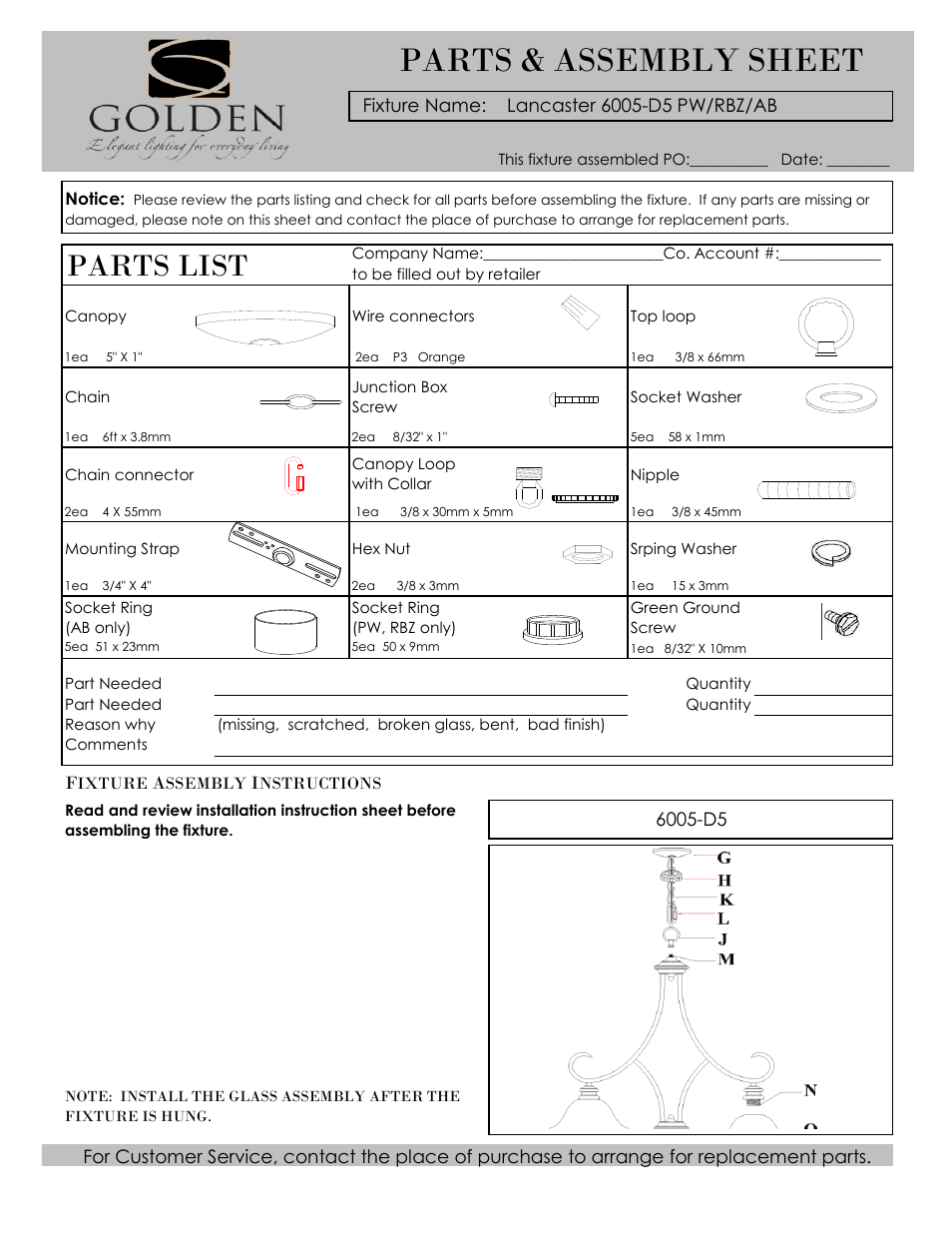 Golden Lighting 6005-D5 RBZ User Manual | 3 pages