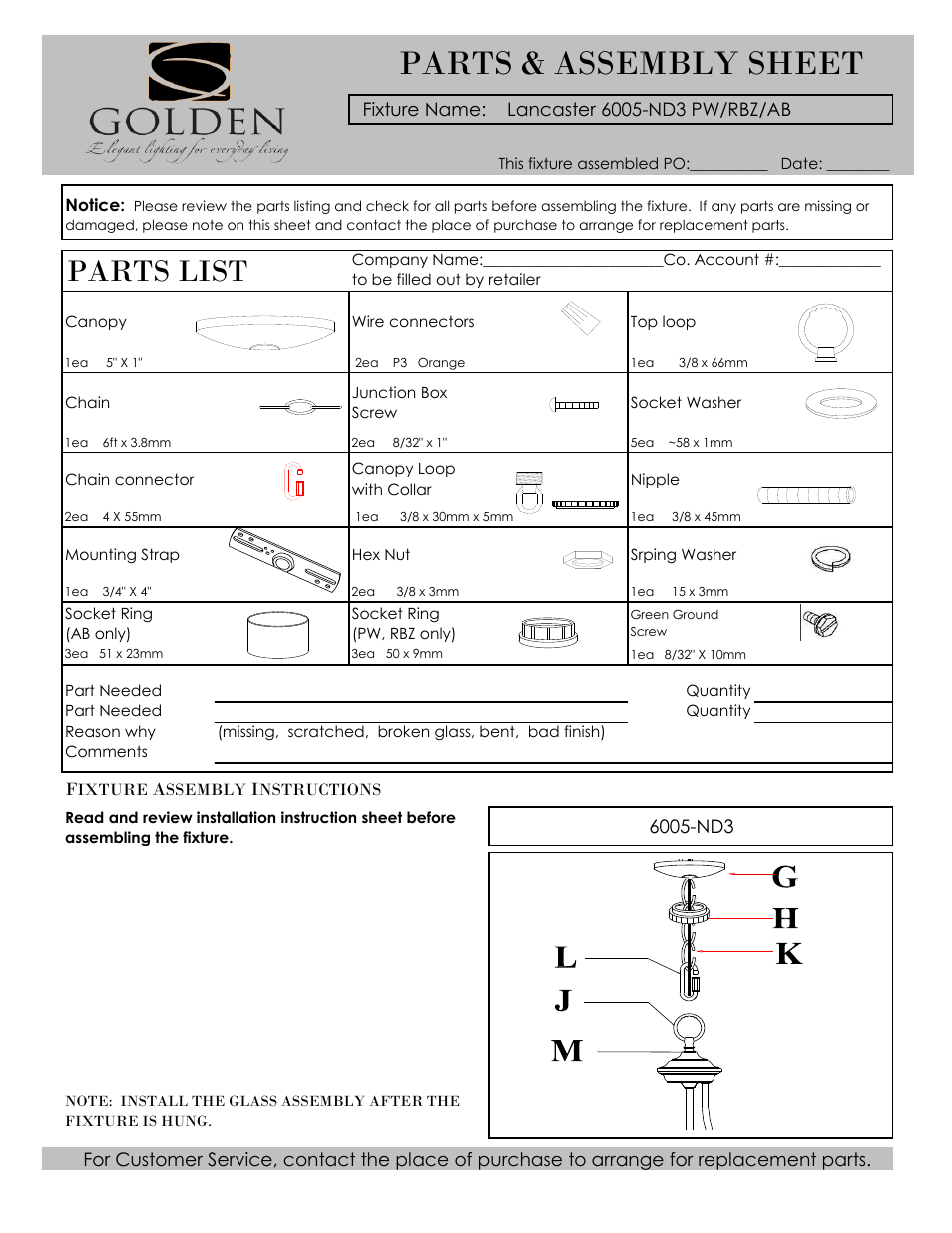 Golden Lighting 6005-ND3 RBZ User Manual | 3 pages