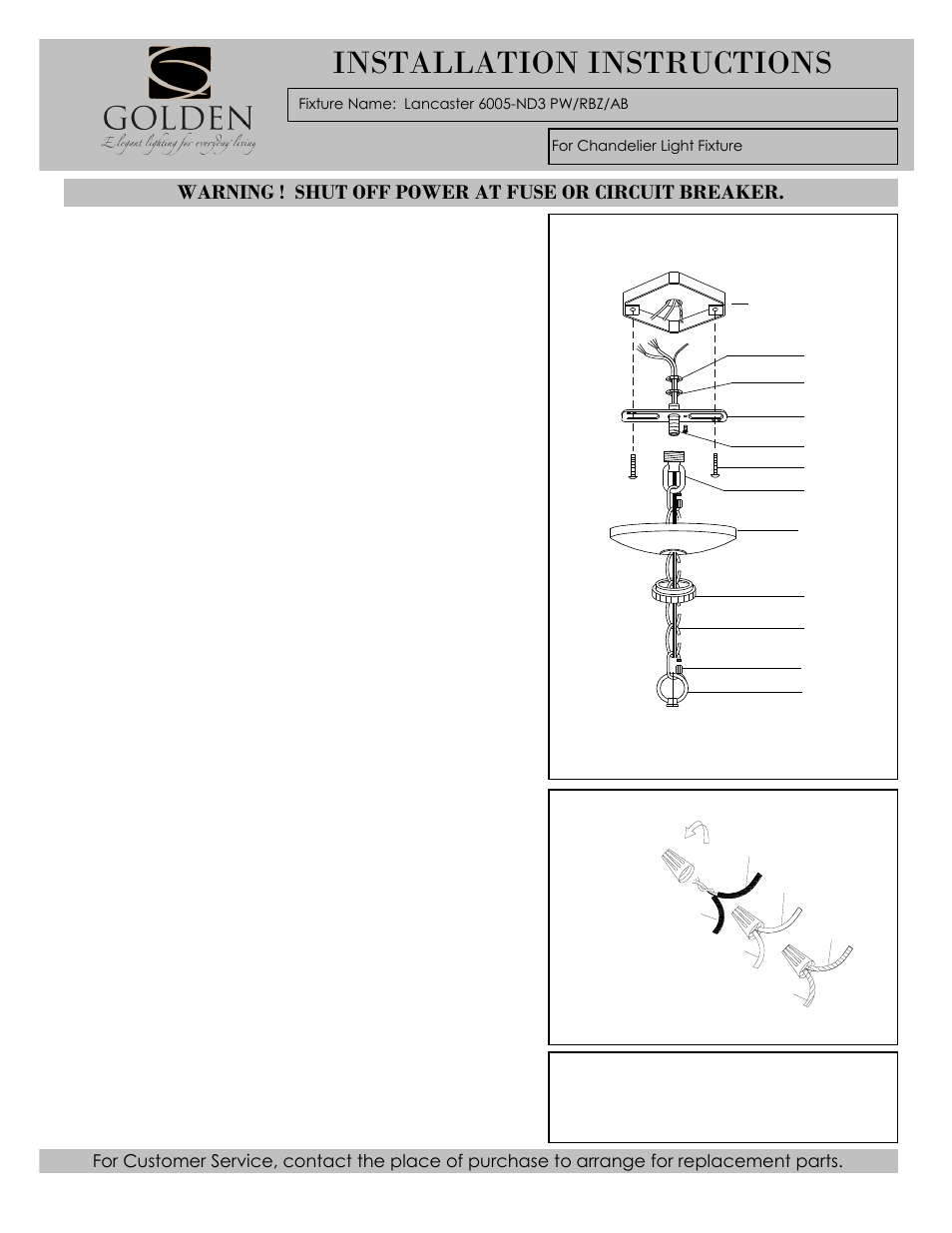 Installation instructions, Lb c a | Golden Lighting 6005-ND3 RBZ User Manual | Page 3 / 3