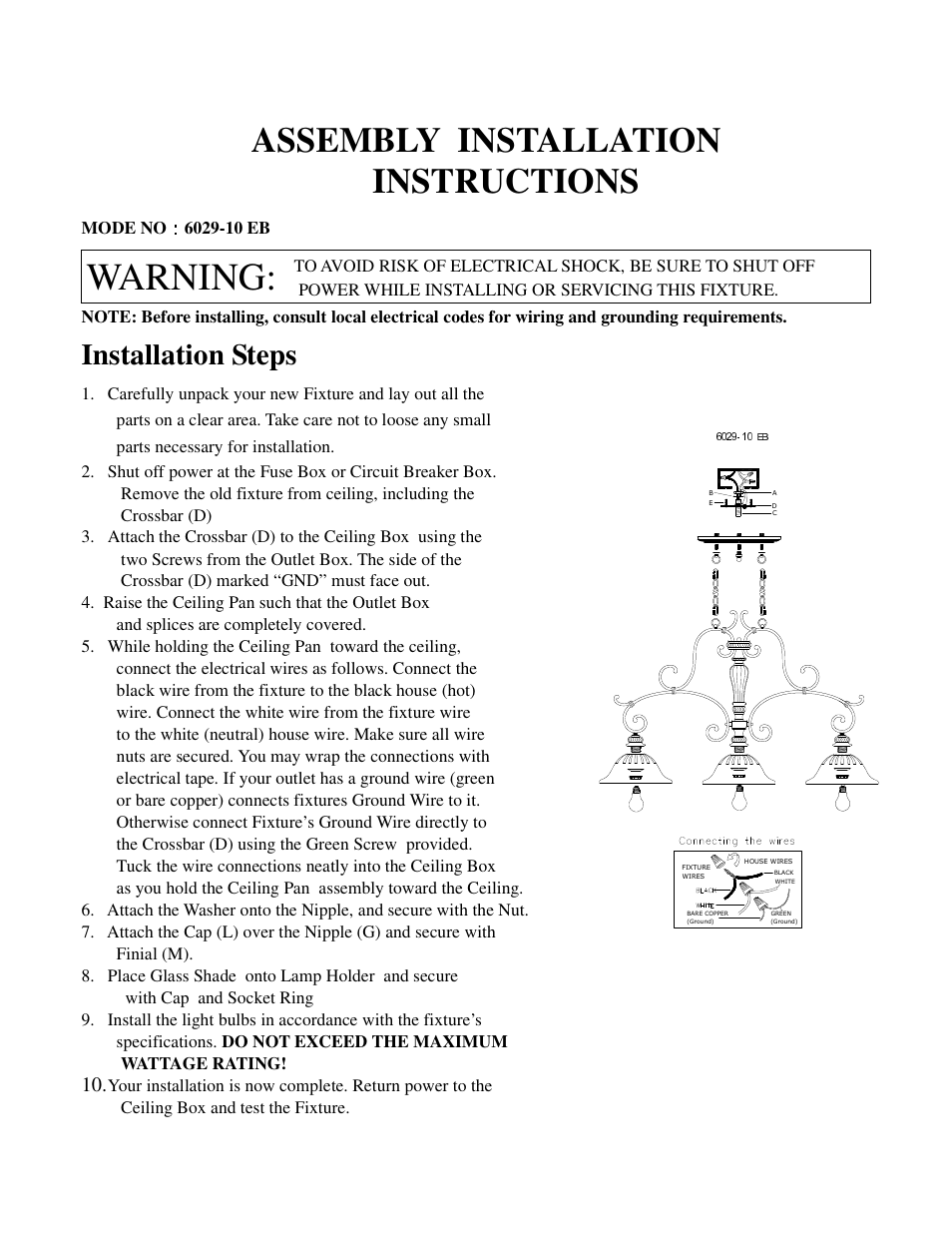 Golden Lighting 6029-10 EB User Manual | 1 page