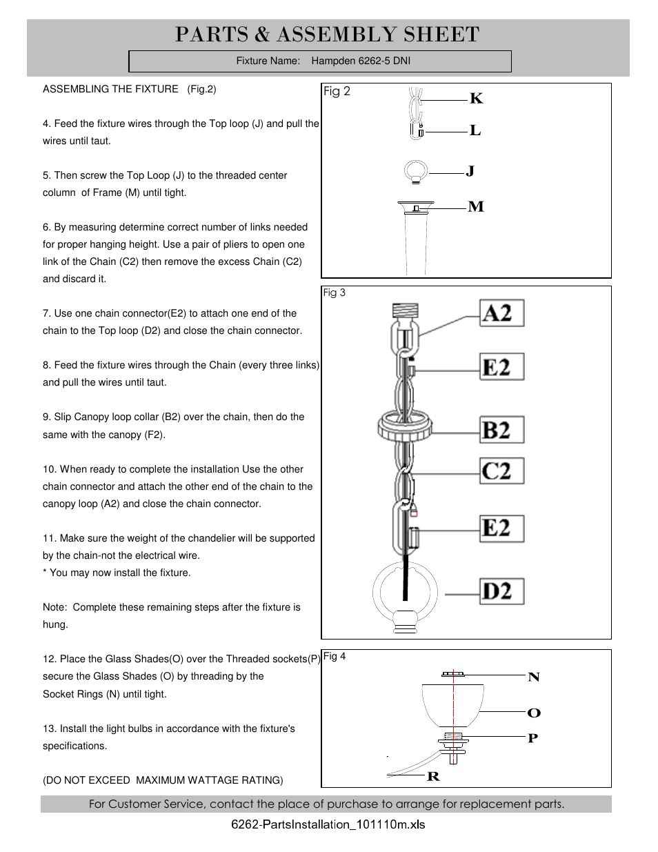 Parts & assembly sheet | Golden Lighting 6262-5 DNI User Manual | Page 2 / 3