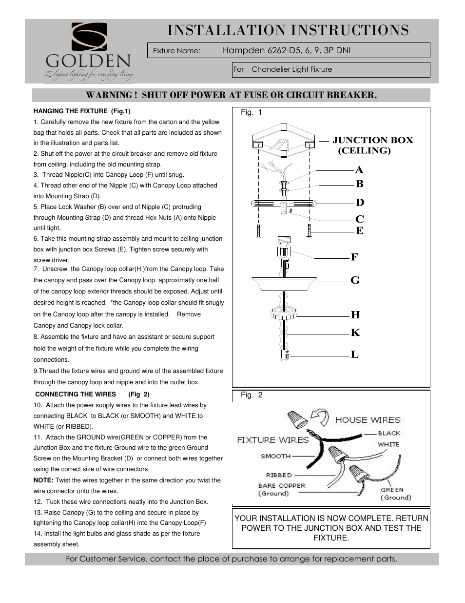 Installation instructions | Golden Lighting 6262-5 DNI User Manual | Page 3 / 3