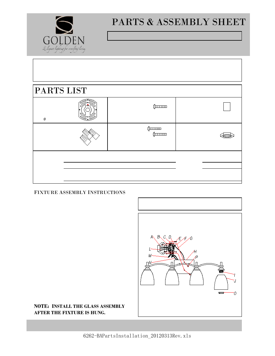 Golden Lighting 6262-BA4 DNI User Manual | 2 pages