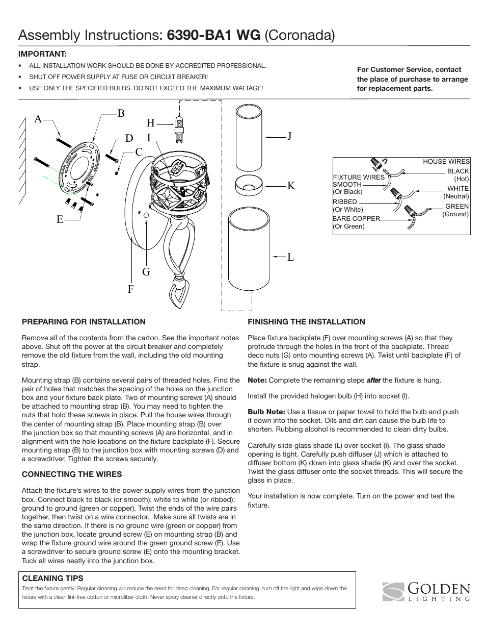 Golden Lighting 6390-BA1 WG User Manual | 1 page