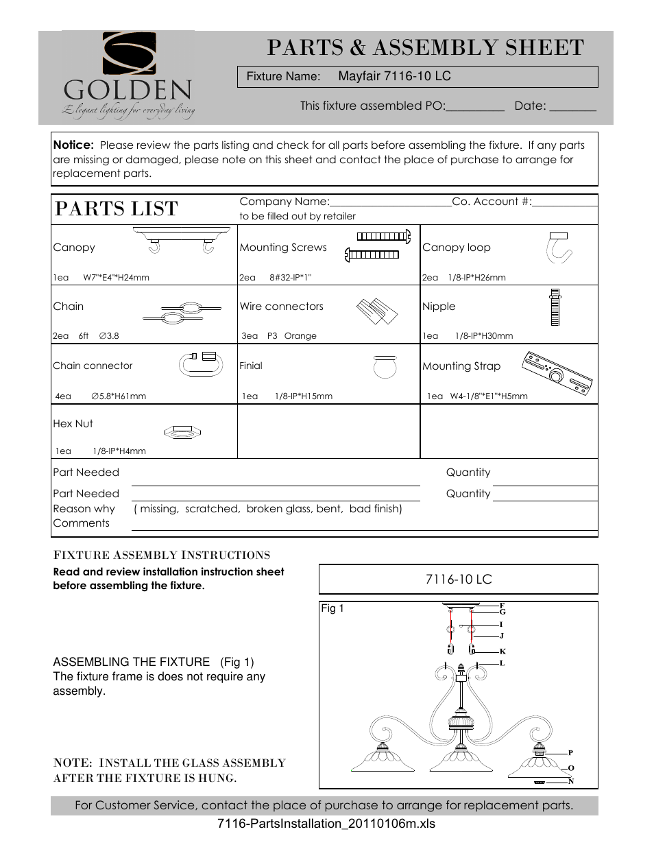 Golden Lighting 7116-10 LC User Manual | 3 pages