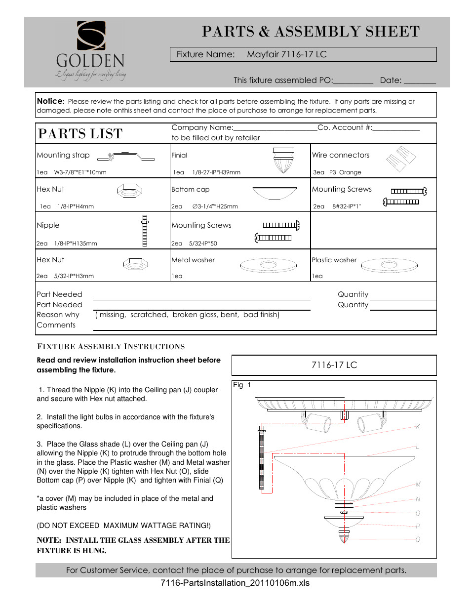 Golden Lighting 7116-17 LC User Manual | 2 pages