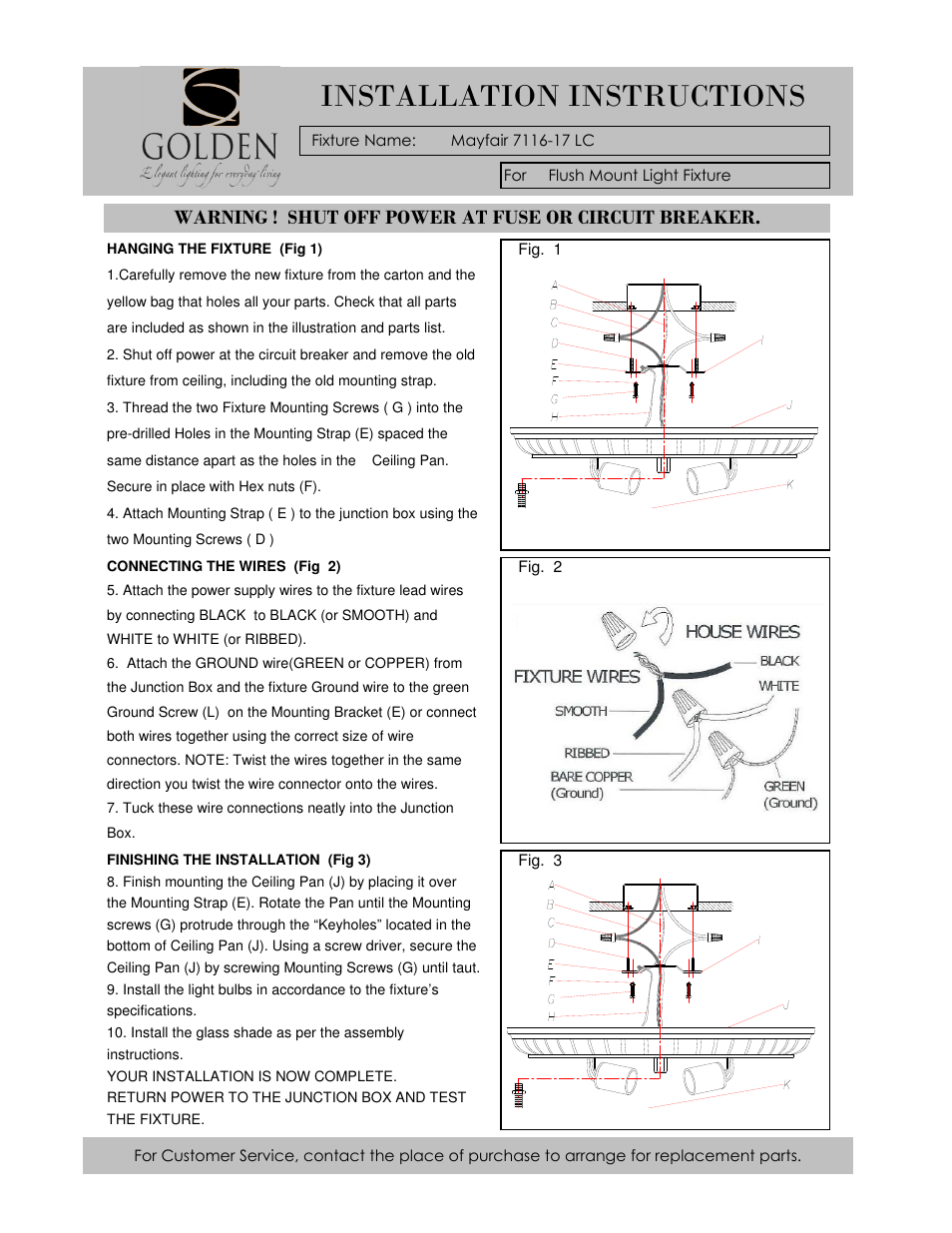 7116-17 installation, Installation instructions | Golden Lighting 7116-17 LC User Manual | Page 2 / 2