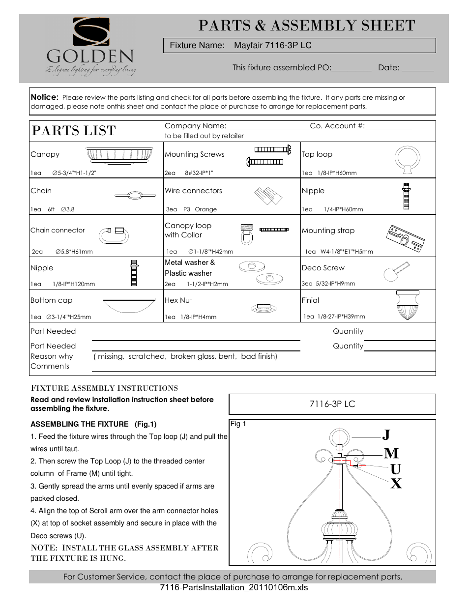 Golden Lighting 7116-3P LC User Manual | 3 pages