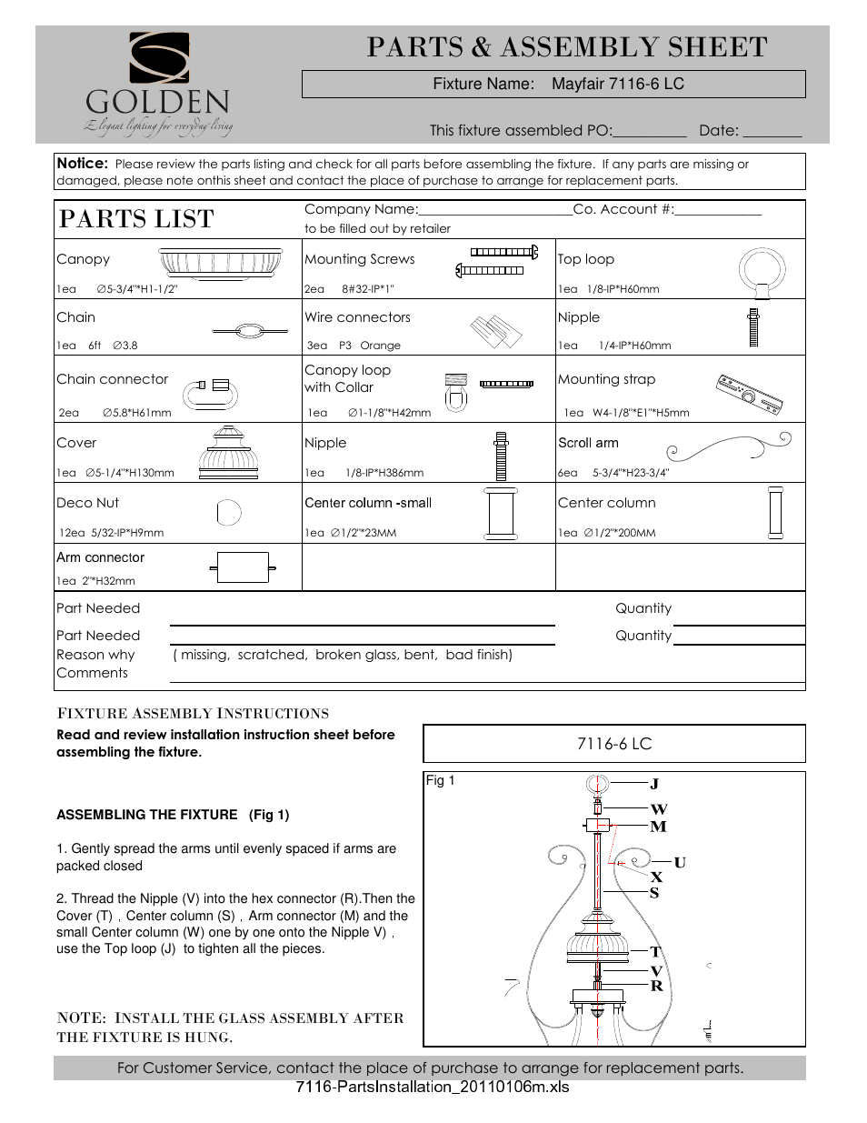 Golden Lighting 7116-6 LC User Manual | 3 pages