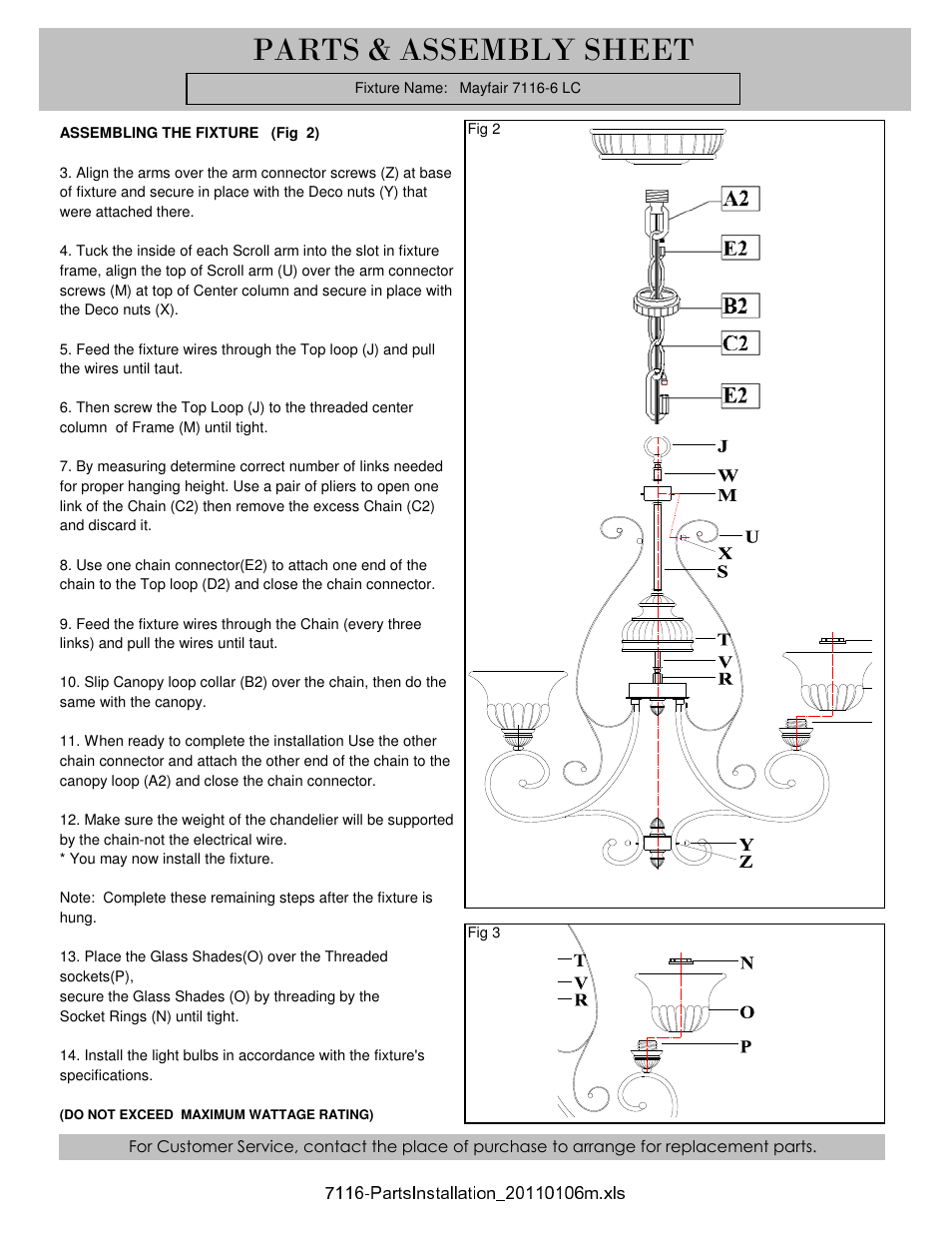 Parts & assembly sheet | Golden Lighting 7116-6 LC User Manual | Page 2 / 3