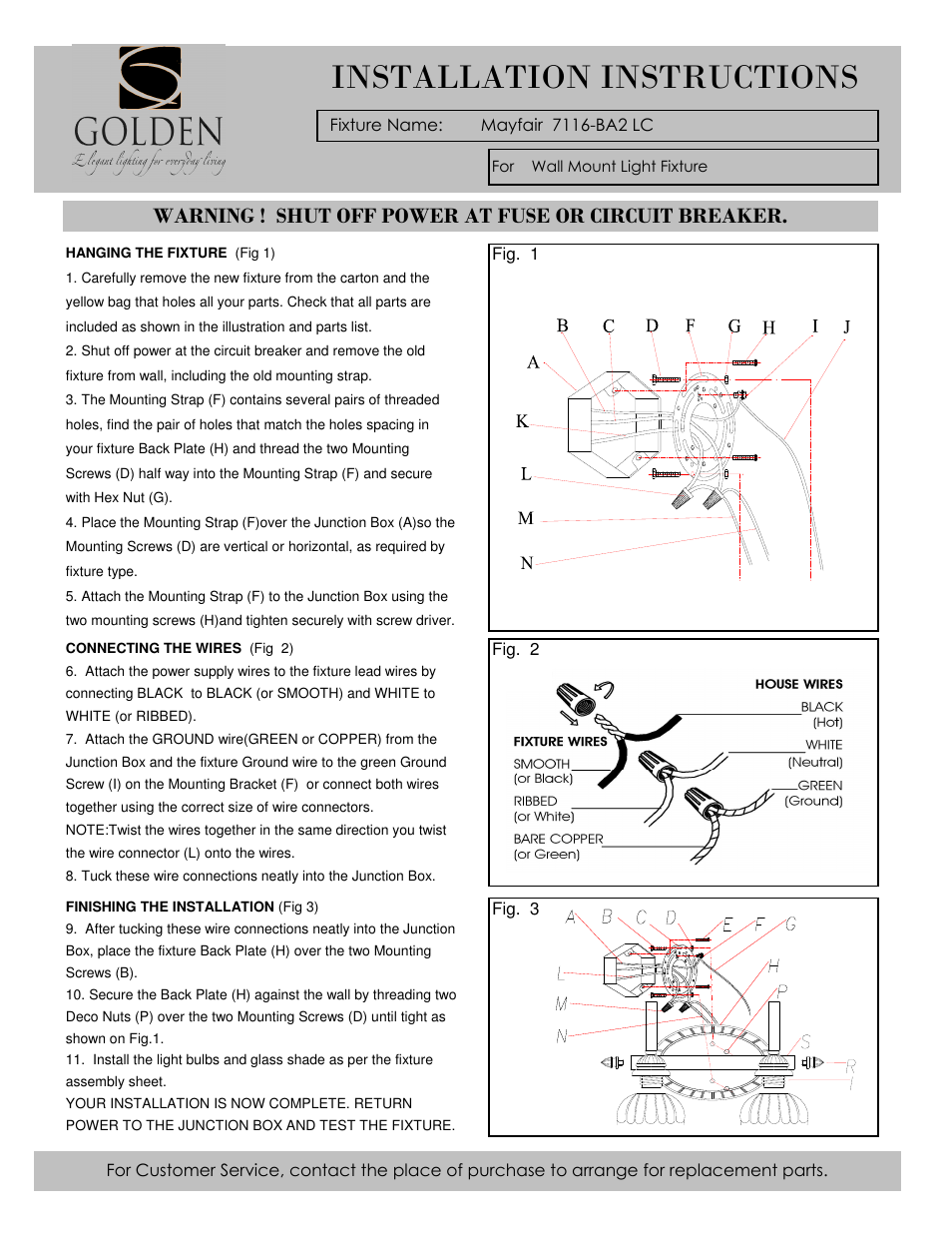 7116-ba2installation, Installation instructions | Golden Lighting 7116-BA2 LC User Manual | Page 2 / 2