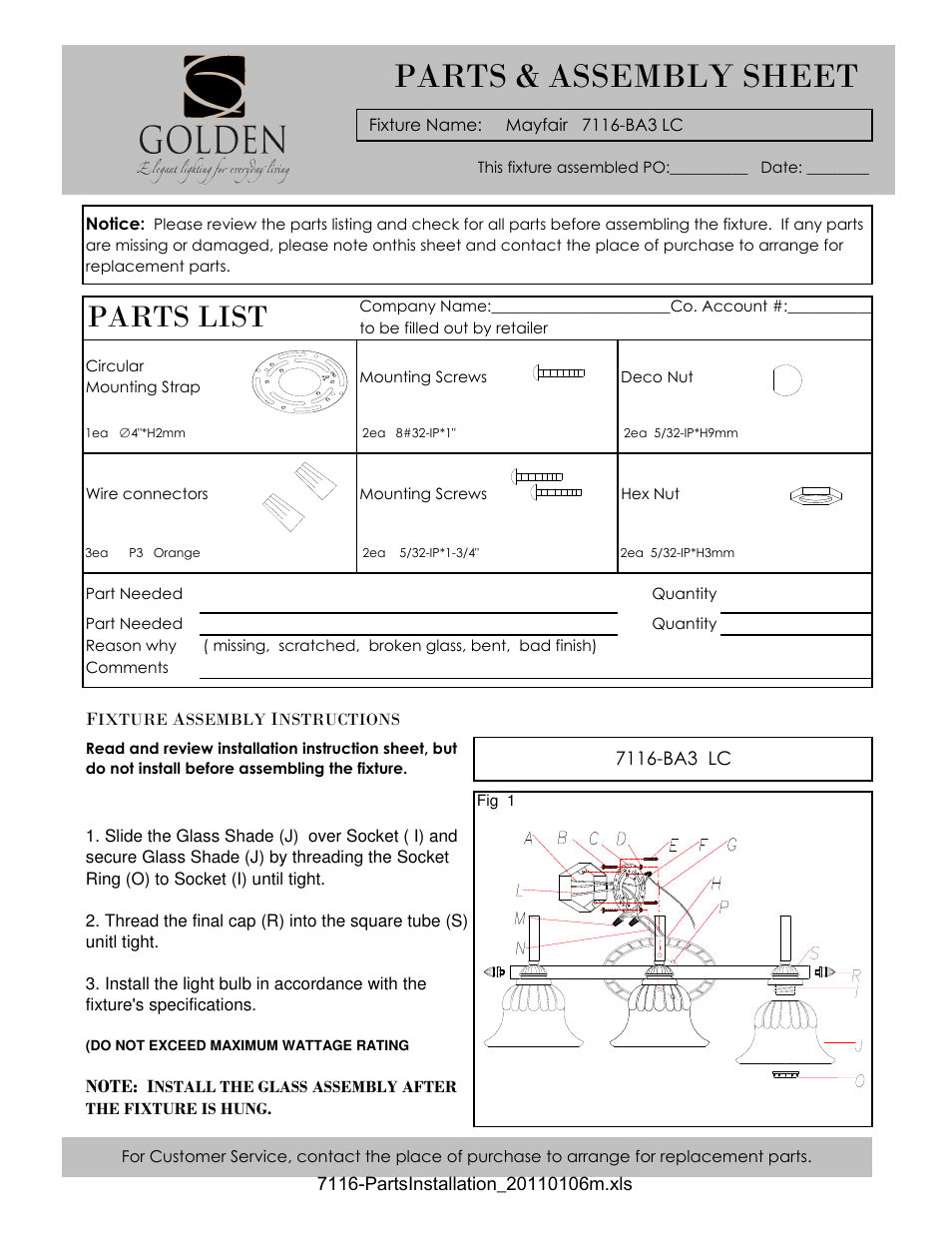 Golden Lighting 7116-BA3 LC User Manual | 2 pages