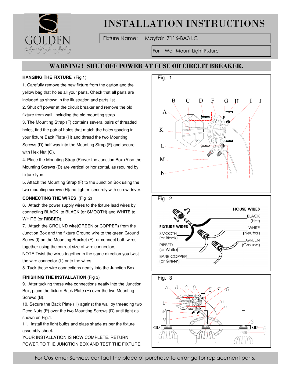 7116-ba3installation, Installation instructions | Golden Lighting 7116-BA3 LC User Manual | Page 2 / 2