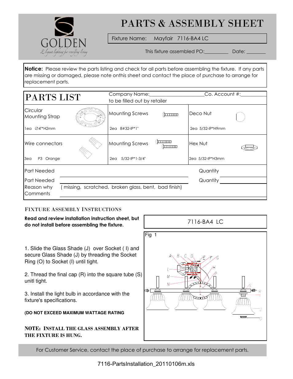 Golden Lighting 7116-BA4 LC User Manual | 2 pages