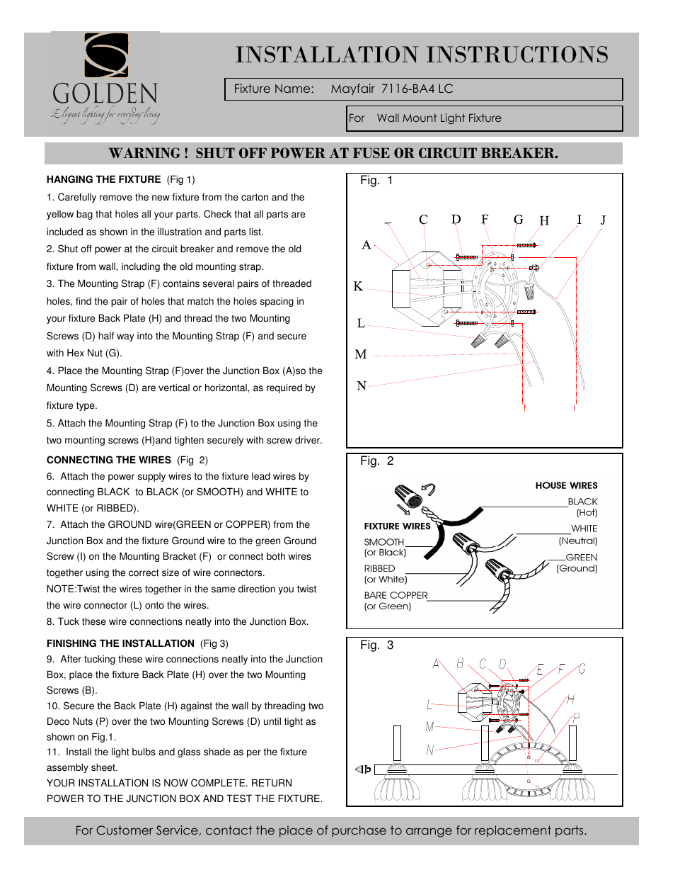 7116-ba4installation, Installation instructions | Golden Lighting 7116-BA4 LC User Manual | Page 2 / 2