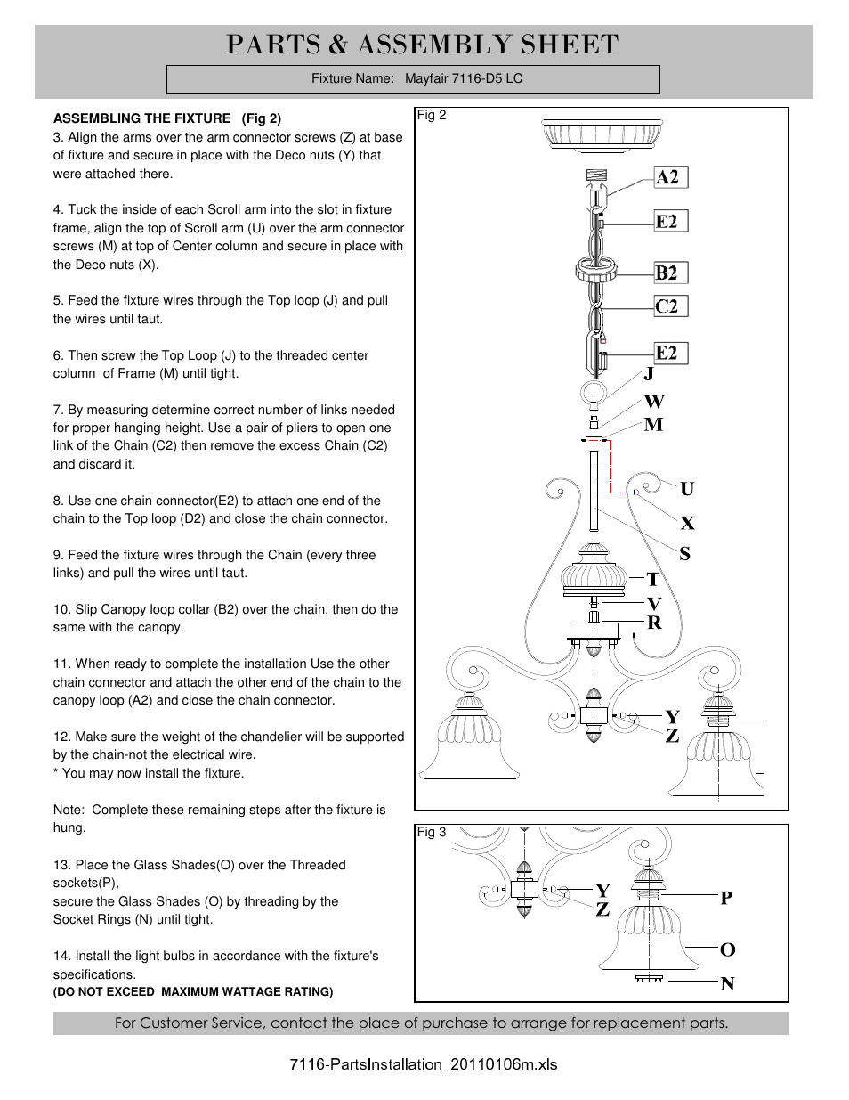 Parts & assembly sheet | Golden Lighting 7116-D5 LC User Manual | Page 2 / 3