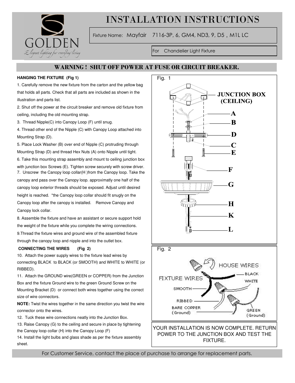 7116-chandinstallation, Installation instructions | Golden Lighting 7116-D5 LC User Manual | Page 3 / 3