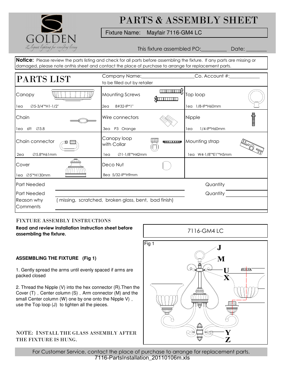 Golden Lighting 7116-GM4 LC User Manual | 3 pages