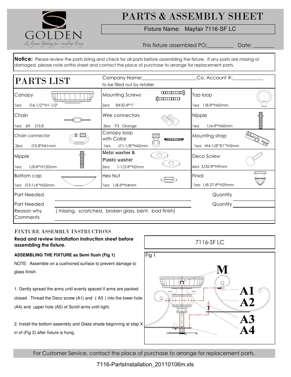 Golden Lighting 7116-SF LC User Manual | 4 pages