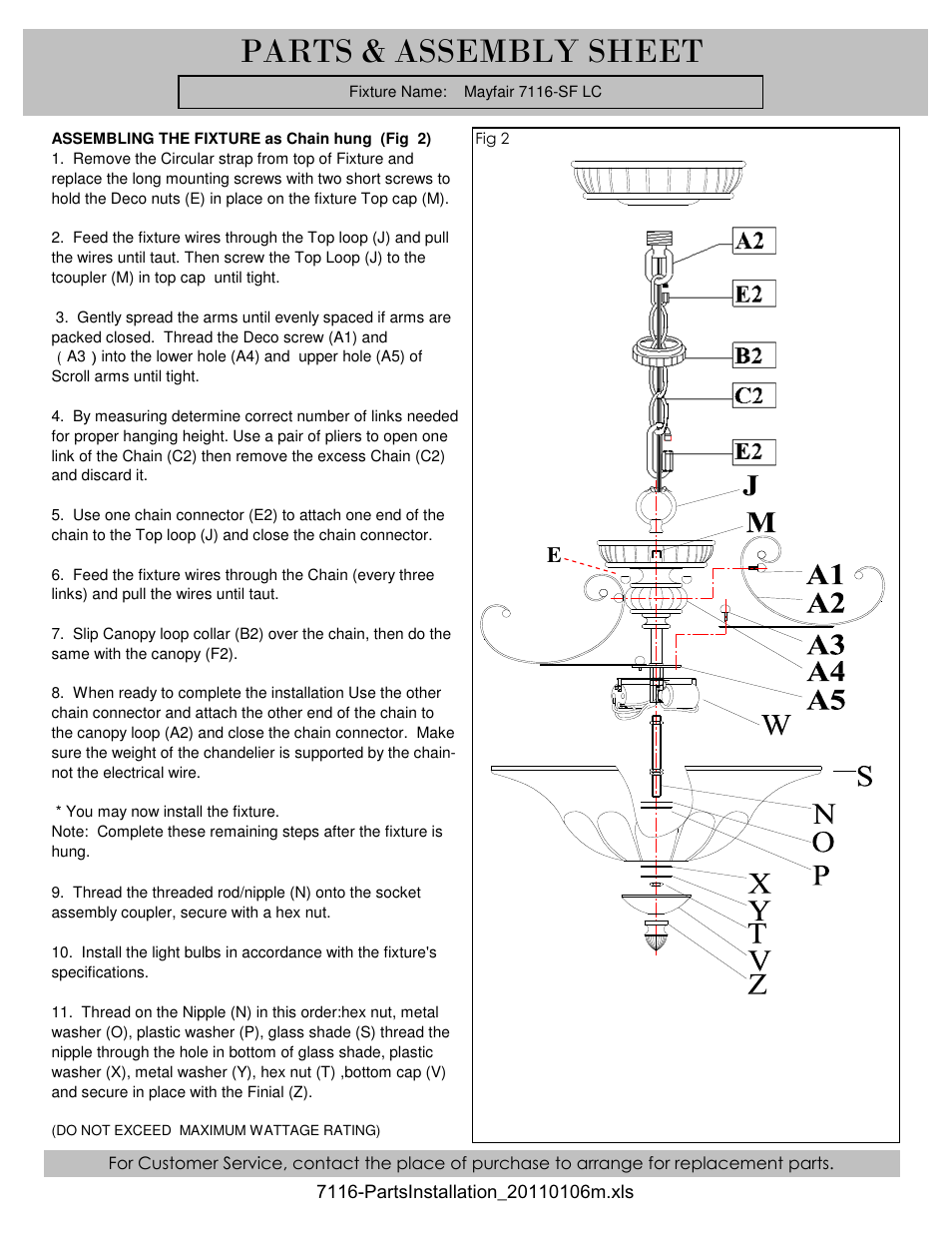 Parts & assembly sheet | Golden Lighting 7116-SF LC User Manual | Page 2 / 4